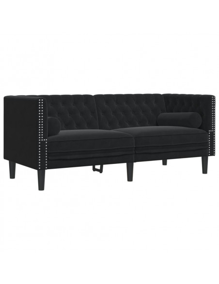 Divano Chesterfield con Rinforzi 2 Posti Nero in Velluto