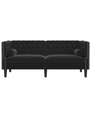 Divano Chesterfield con Rinforzi 2 Posti Nero in Velluto