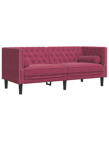 Divano Chesterfield con Rinforzi 2 Posti Rosso Vino in Velluto