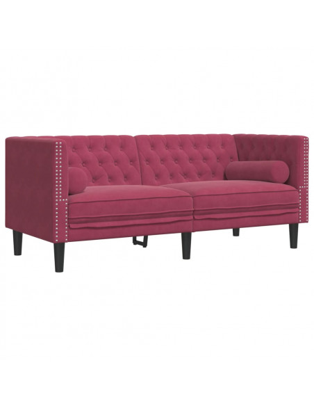 Divano Chesterfield con Rinforzi 2 Posti Rosso Vino in Velluto