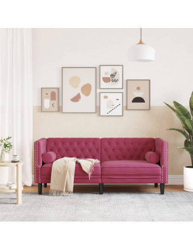 Divano Chesterfield con Rinforzi 2 Posti Rosso Vino in Velluto