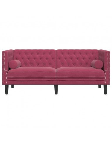 Divano Chesterfield con Rinforzi 2 Posti Rosso Vino in Velluto