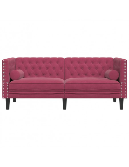 Divano Chesterfield con Rinforzi 2 Posti Rosso Vino in Velluto