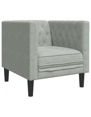 Poltrona Chesterfield Grigio Chiaro in Velluto