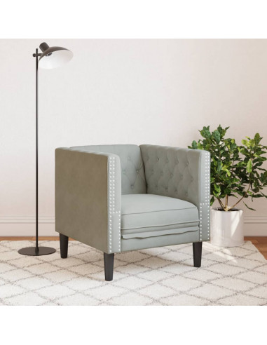 Poltrona Chesterfield Grigio Chiaro in Velluto