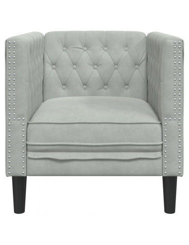 Poltrona Chesterfield Grigio Chiaro in Velluto