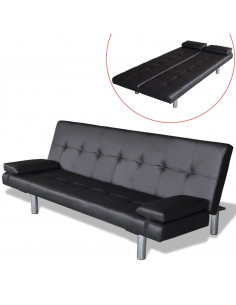 Divano Letto con 2 Cuscini in Similpelle Regolabile Nero 2