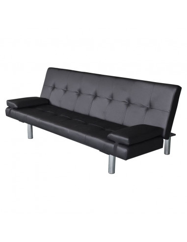 Divano Letto con 2 Cuscini in Similpelle Regolabile Nero