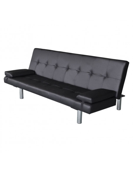 Divano Letto con 2 Cuscini in Similpelle Regolabile Nero