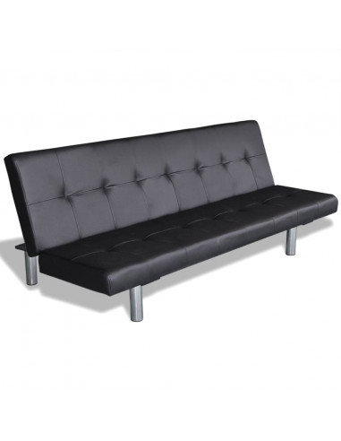 Divano Letto con 2 Cuscini in Similpelle Regolabile Nero