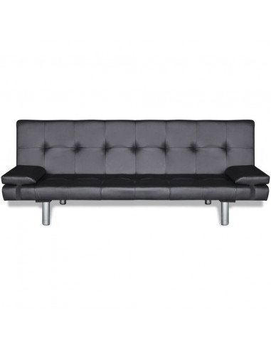 Divano Letto con 2 Cuscini in Similpelle Regolabile Nero
