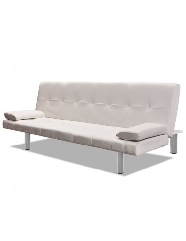 Divano Letto con 2 Cuscini Similpelle Regolabile Bianco Crema