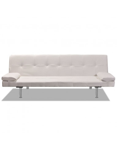Divano Letto con 2 Cuscini Similpelle Regolabile Bianco Crema