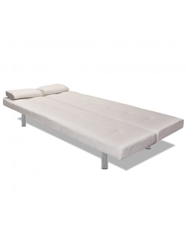 Divano Letto con 2 Cuscini Similpelle Regolabile Bianco Crema