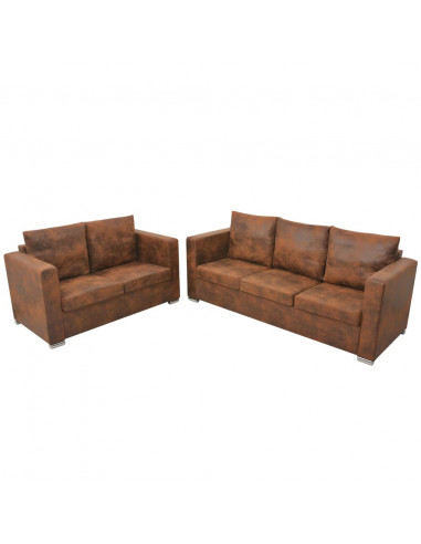 Divani Set 2 pz in Pelle Scamosciata Artificiale