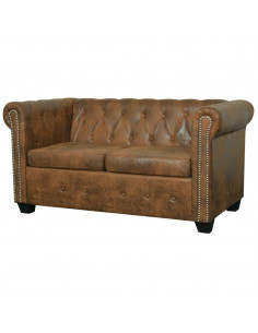 Divano Chesterfield a 2 Posti in Finta Pelle Marrone 2