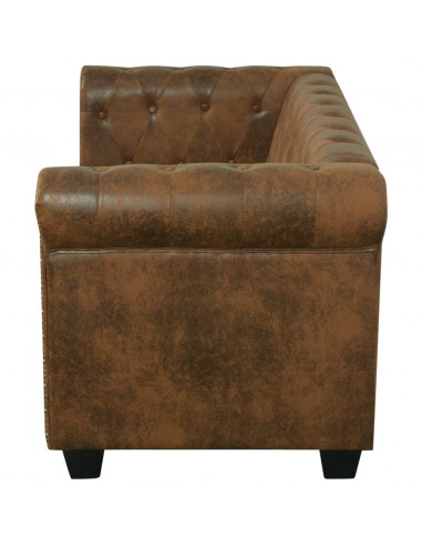 Divano Chesterfield a 2 Posti in Finta Pelle Marrone