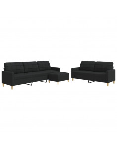 Set di Divani 3 pz con Poggiapiedi Nero in Tessuto 2