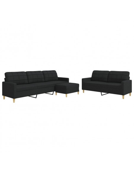 Set di Divani 3 pz con Poggiapiedi Nero in Tessuto