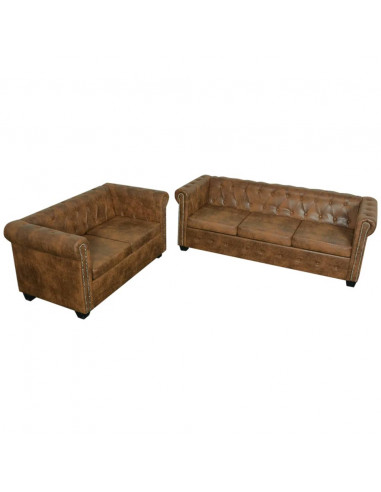 Set Divani Chesterfield a 2 Posti e a 3 Posti Marrone