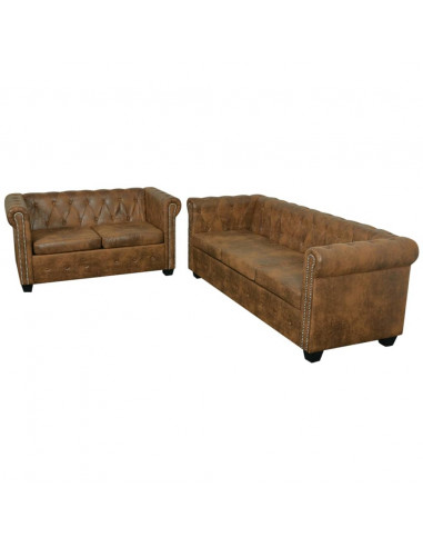 Set Divani Chesterfield a 2 Posti e a 3 Posti Marrone