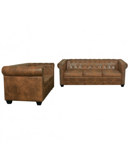 Set Divani Chesterfield a 2 Posti e a 3 Posti Marrone