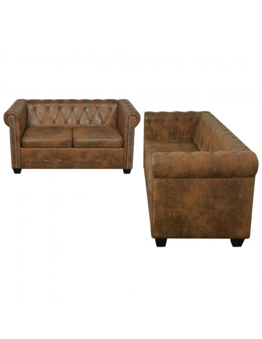 Set Divani Chesterfield a 2 Posti e a 3 Posti Marrone