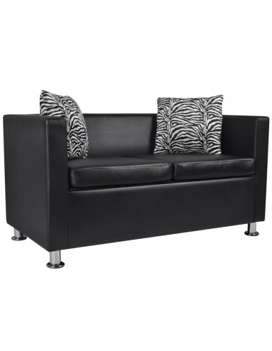 Divano a 2 Posti in Similpelle Nera