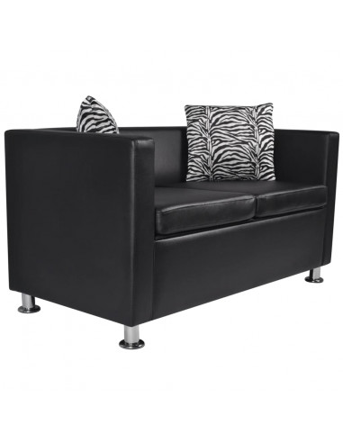 Divano a 2 Posti in Similpelle Nera