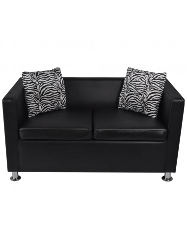 Divano a 2 Posti in Similpelle Nera