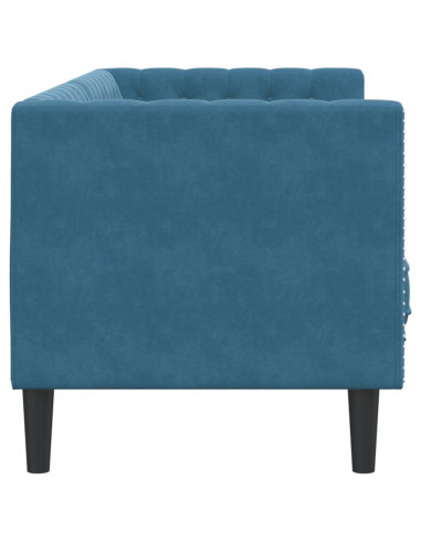 Divano Chesterfield con Rinforzi 3 Posti Blu in Velluto