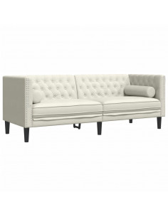 Divano Chesterfield con Rinforzi 3 Posti Crema in Velluto 2