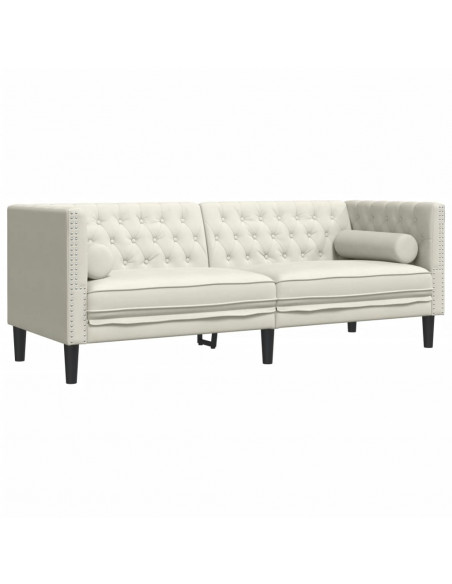 Divano Chesterfield con Rinforzi 3 Posti Crema in Velluto