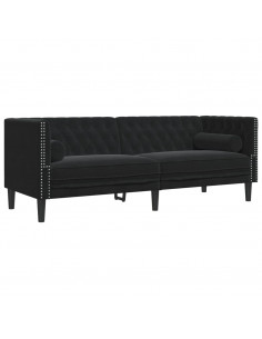 Divano Chesterfield con Rinforzi 3 Posti Nero in Velluto 2