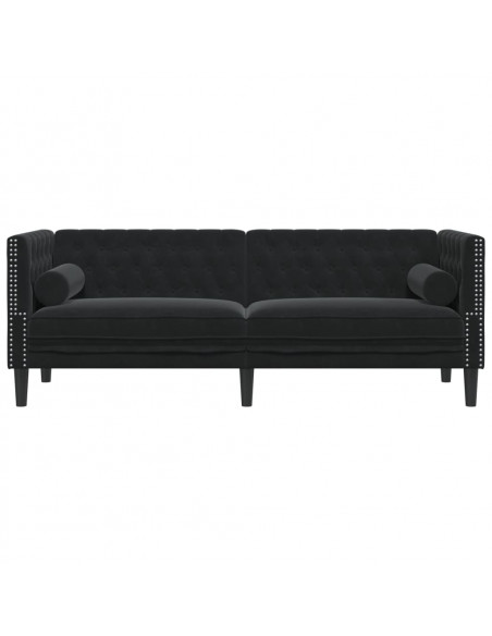 Divano Chesterfield con Rinforzi 3 Posti Nero in Velluto