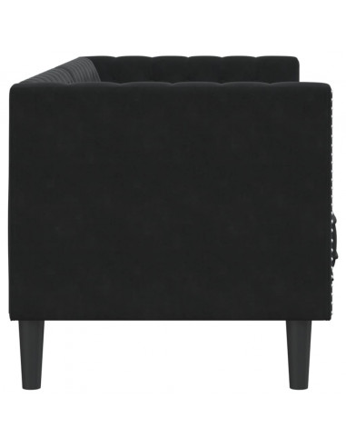 Divano Chesterfield con Rinforzi 3 Posti Nero in Velluto