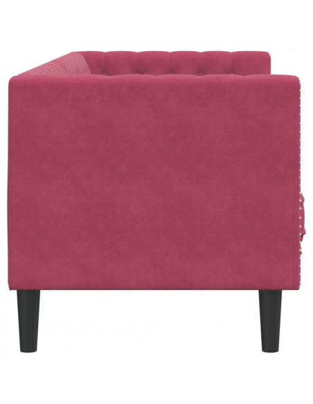 Divano Chesterfield con Rinforzi 3 Posti Rosso Vino in Velluto
