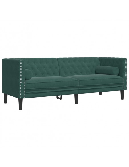 Divano Chesterfield con Rinforzi 3 Posti Verde Scuro in Velluto
