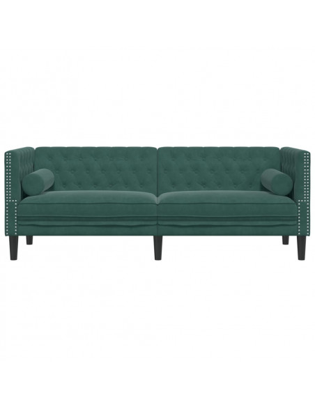 Divano Chesterfield con Rinforzi 3 Posti Verde Scuro in Velluto