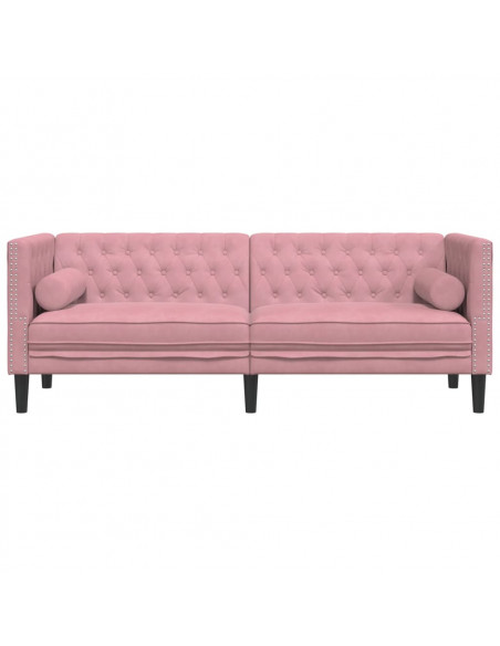 Divano Chesterfield con Rinforzi a 3 Posti Rosa in Velluto