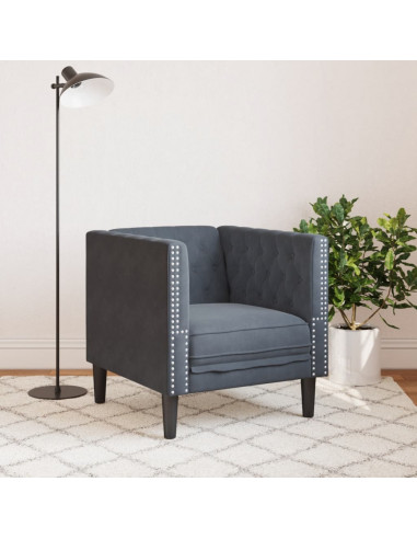 Poltrona Chesterfield Grigio Scuro in Velluto