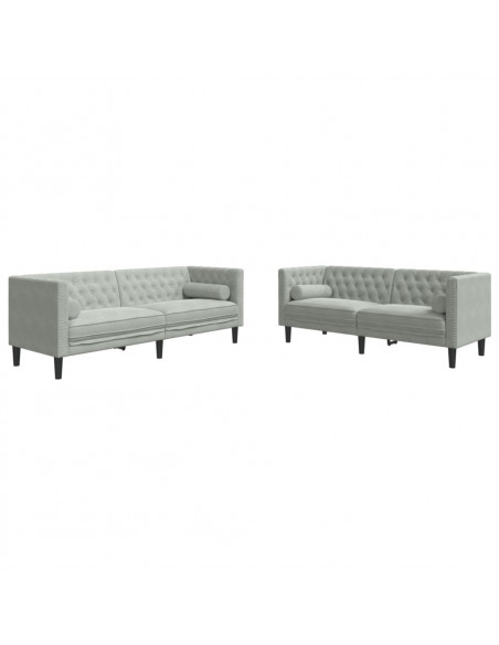 Set Divani Chesterfield 2pz con Cuscini Grigio Chiaro Velluto