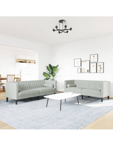 Set Divani Chesterfield 2pz con Cuscini Grigio Chiaro Velluto