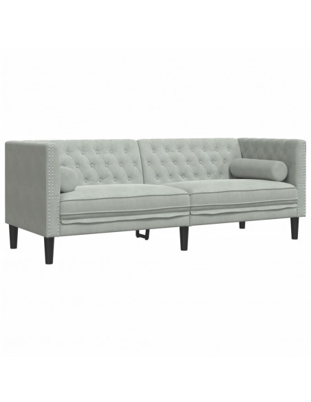 Set Divani Chesterfield 2pz con Cuscini Grigio Chiaro Velluto