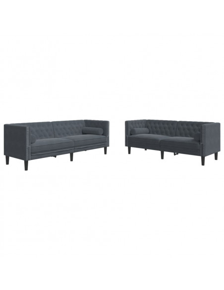Set Divani Chesterfield 2pz con Cuscini Grigio Scuro Velluto