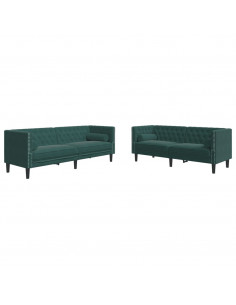 Set Divani Chesterfield 2pz con Cuscini Verde Scuro Velluto 2