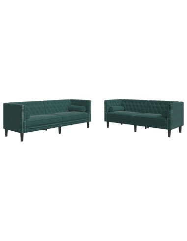 Set Divani Chesterfield 2pz con Cuscini Verde Scuro Velluto