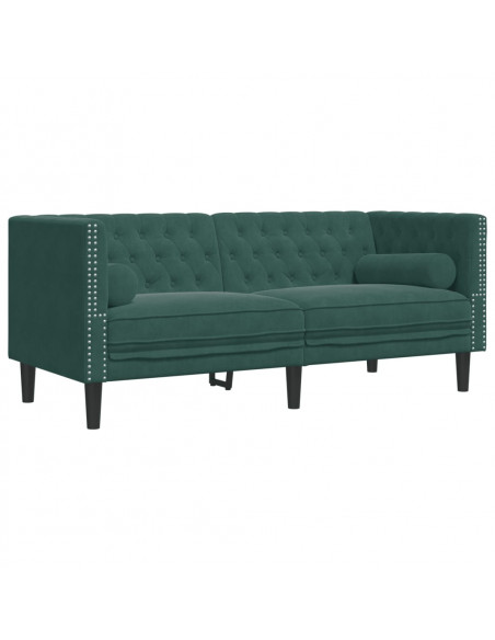 Set Divani Chesterfield 2pz con Cuscini Verde Scuro Velluto