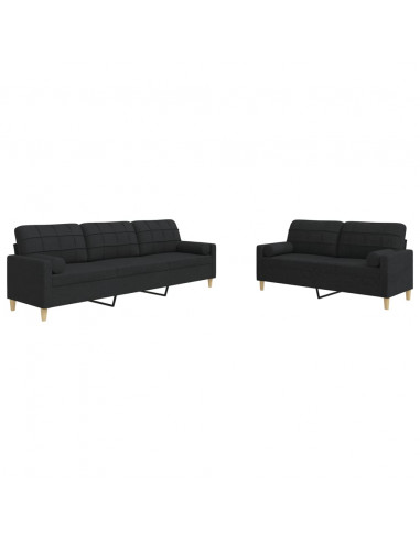 Set Divani 2 pz con Cuscini Decorativi Nero in Tessuto