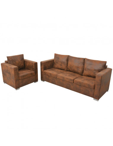 Divani Set 2 pz in Pelle Scamosciata Artificiale